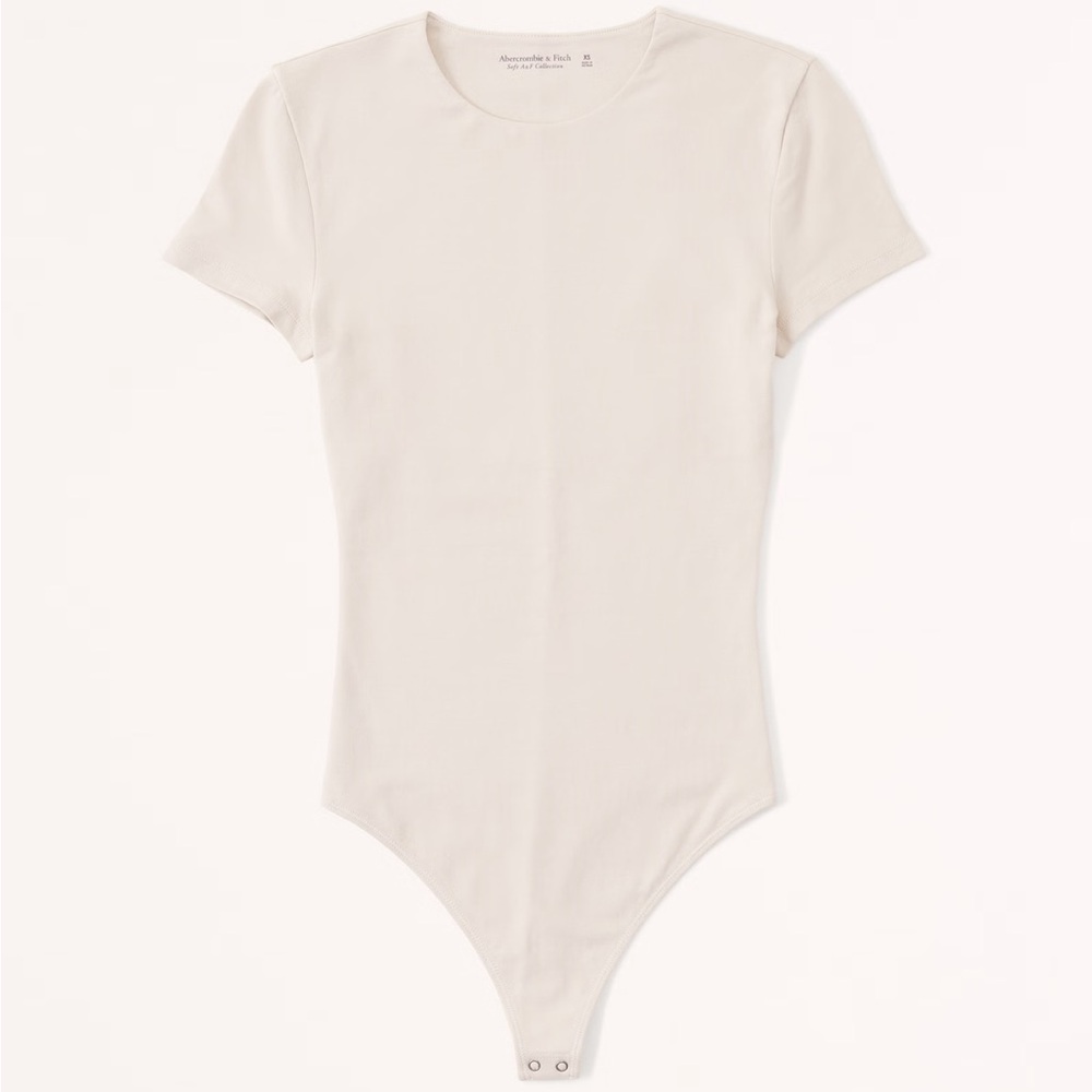 Abercrombie & Fitch Short-Sleeve Cotton-Blend Seamless Crew Bodysuit Light Taupe